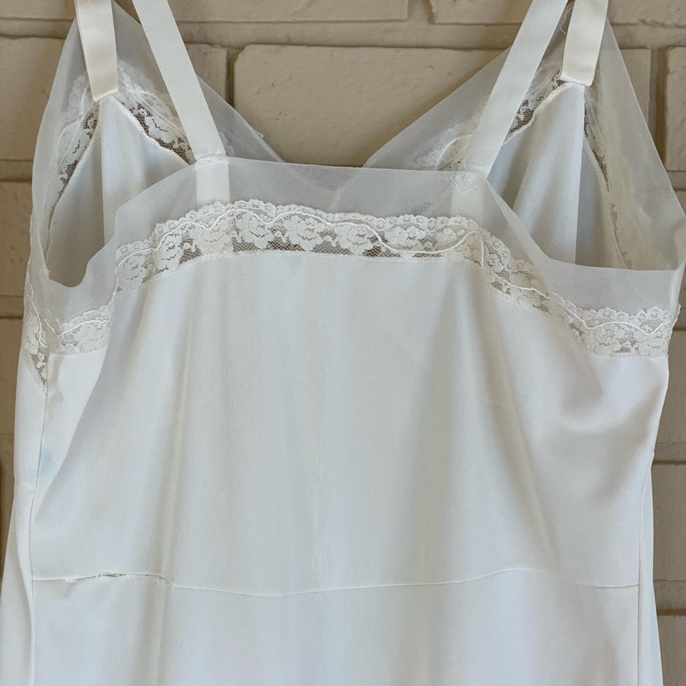 Vtg 70s Lorraine Womens 36 Tall Cream 100% Nylon Full Slip Dress Lace Feminine - Picture 9 of 9